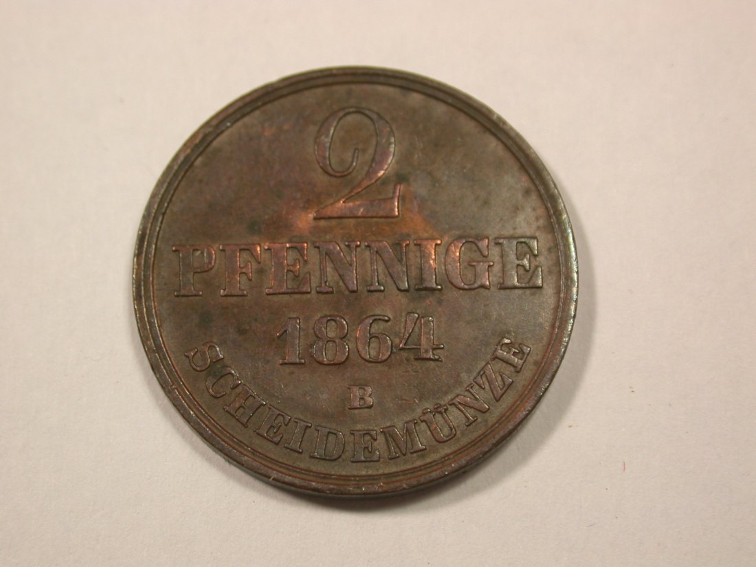  G12 Hannover  2 Pfennig 1864 B in ss+  Originalbilder   