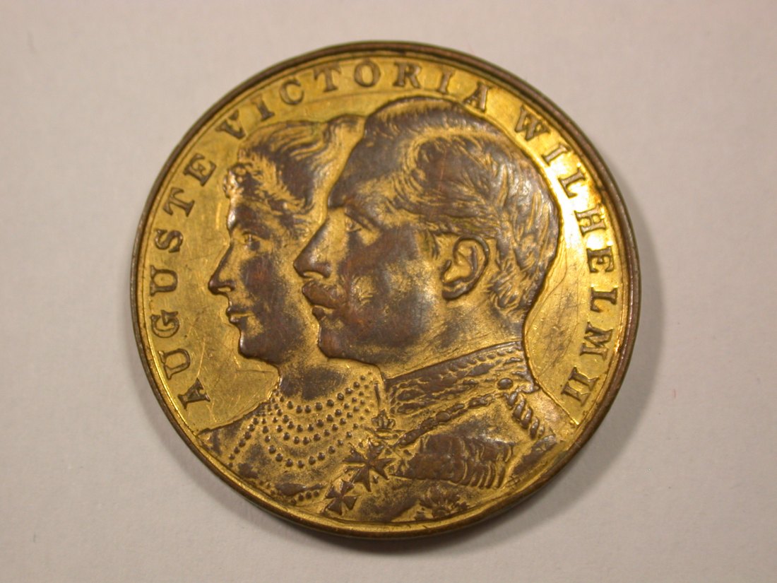 G12 Preussen 1906 Bronzemed. altvergoldet? auf die Silberhochzeit 28mm, 10,45 gr. Originalbilder