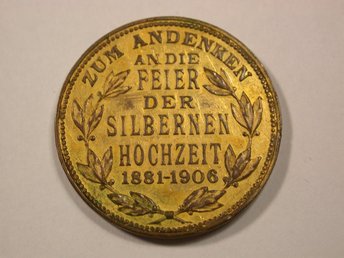  G12 Preussen 1906 Bronzemed. altvergoldet? auf die Silberhochzeit 28mm, 10,45 gr. Originalbilder   