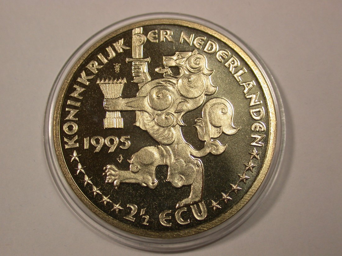  G12 Niederlande  2,5 ECU 1995 Grotius in ST/EA in Kapsel  Originalbilder   