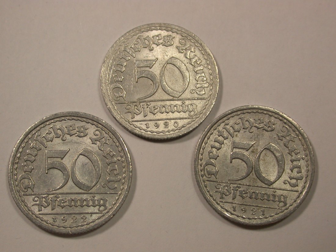  G12 Weimar  3 x 50 Pfennig 1920-1922 A  3 Münzen in vz/vz-st Originalbilder   