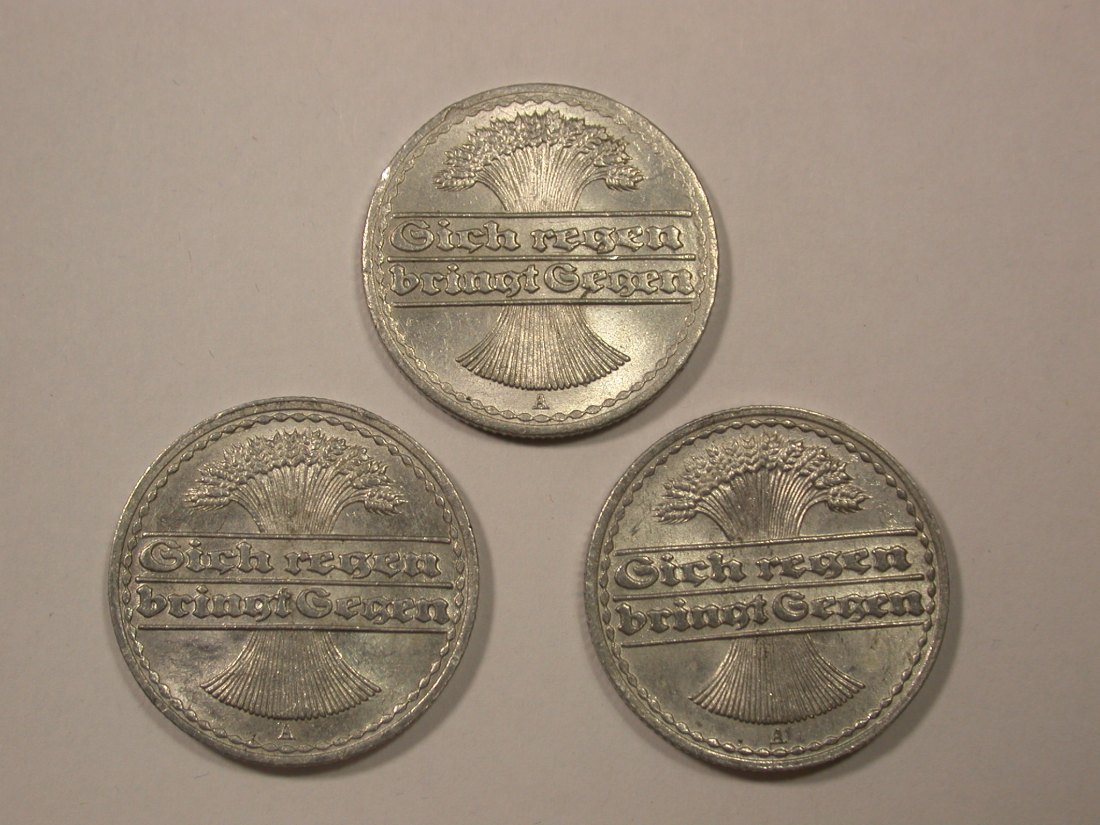  G12 Weimar  3 x 50 Pfennig 1920-1922 A  3 Münzen in vz/vz-st Originalbilder   