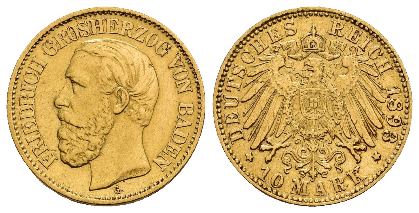 PEUS 8455 Baden - Kaiserreich 3,58 g Feingold. Friedrich I. (1852 - 1907) 10 Mark GOLD 1893 G Sehr schön