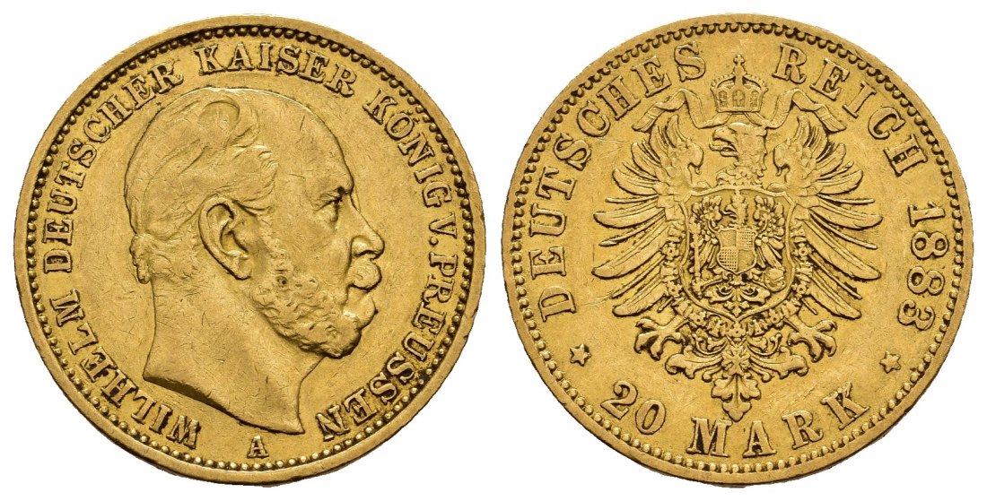 PEUS 8457 Kaiserreich - Preußen 7,16 g Feingold. Wilhelm I. (1861 - 1888) 20 Mark GOLD 1883 A Berlin Sehr schön