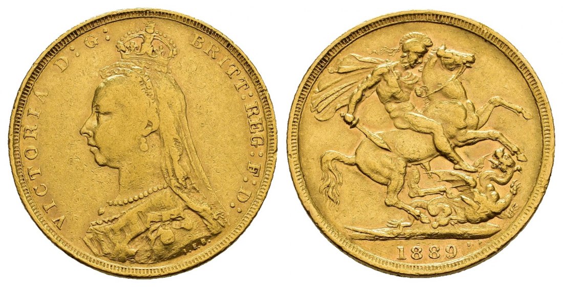 PEUS 8458 Großbritannien 7,32 g Feingold. Jubiläumsbüste mit Witwenschleier Sovereign GOLD 1889 Sehr schön