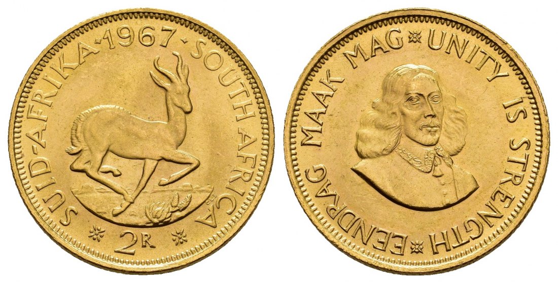 PEUS 8470 Südafrika 7,32 g Feingold 2 Rand GOLD 1967 Fast Stempelglanz