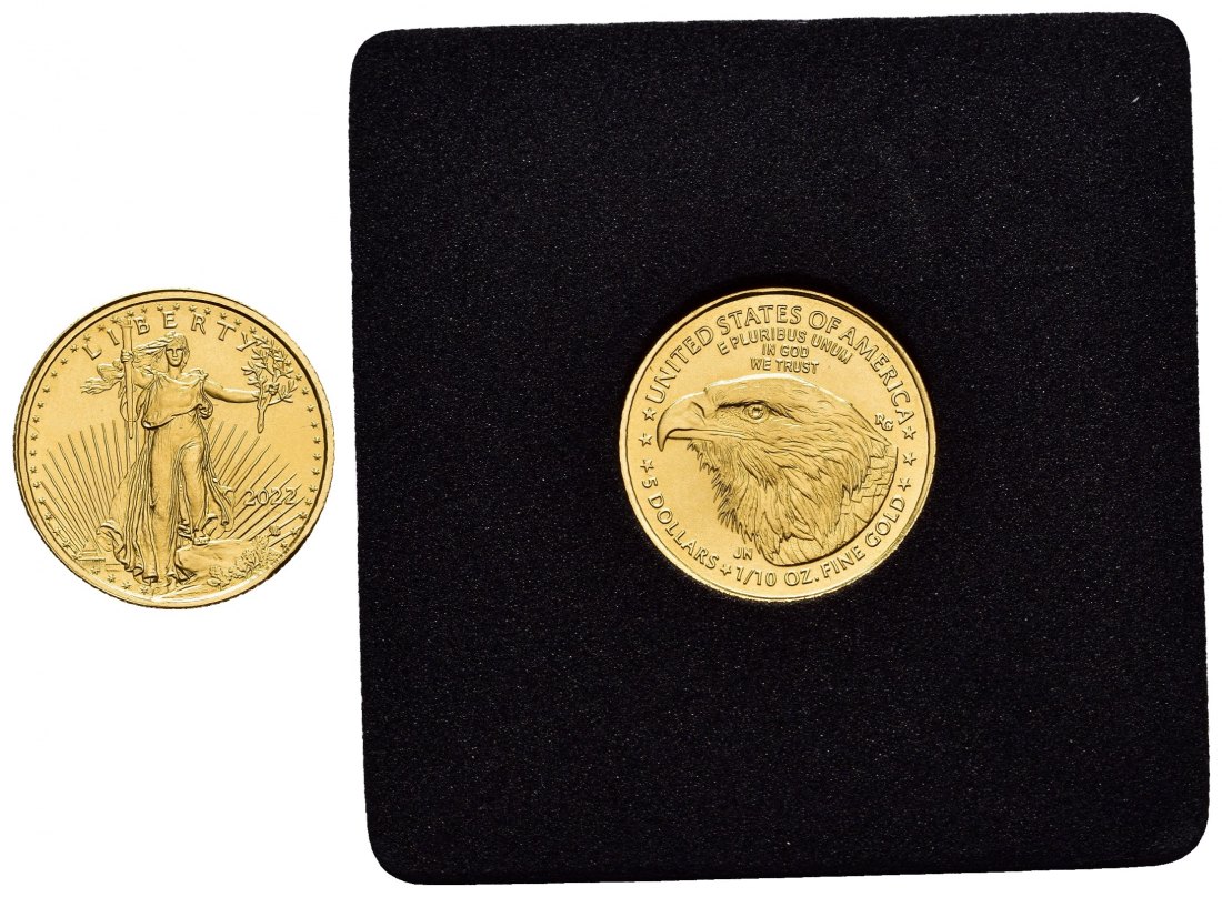 PEUS 8477 USA 3,11 g Feingold. American Eagle 5 Dollars GOLD 1/10 Unze 2022 Stempelglanz (Kapsel)