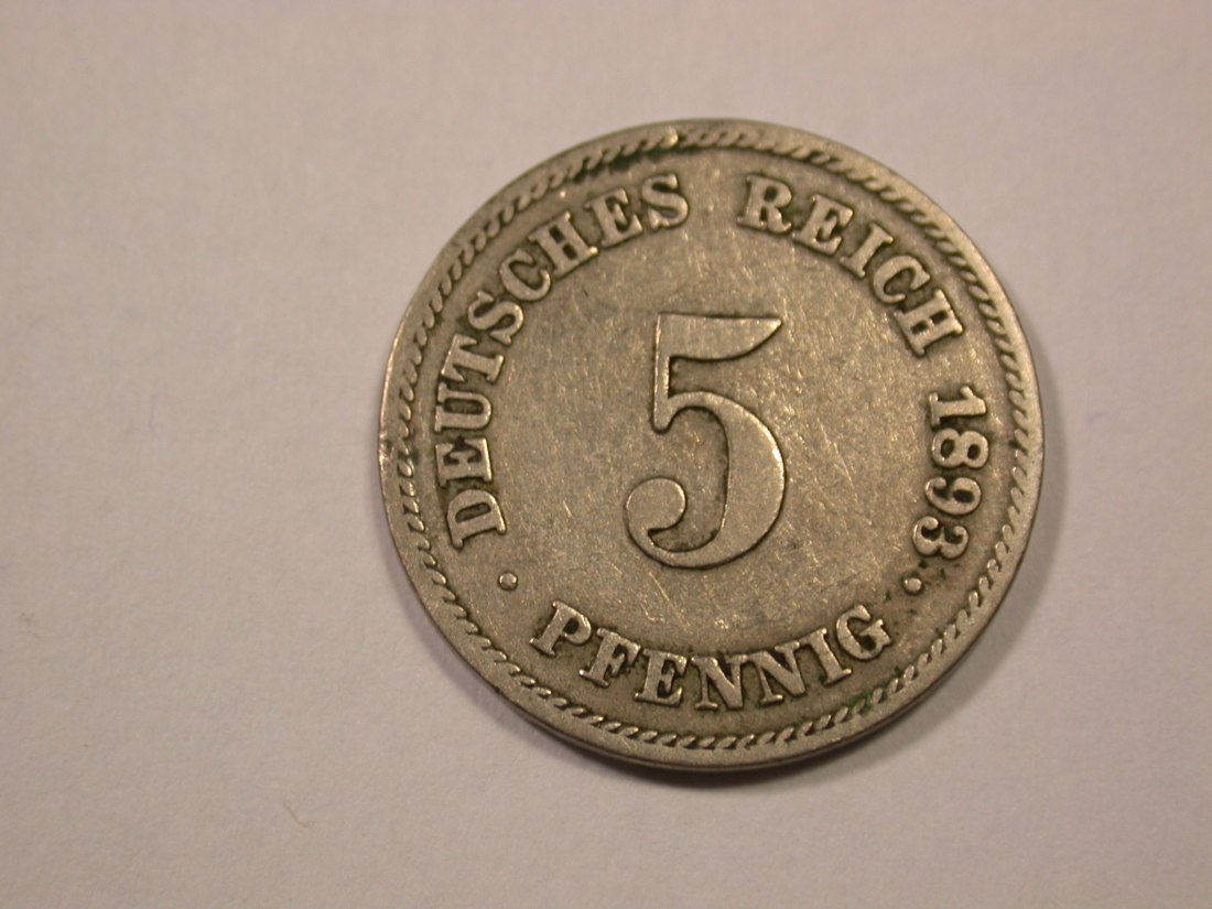  G13 KR  5 Pfennig 1893 E in s-ss  Originalbilder   