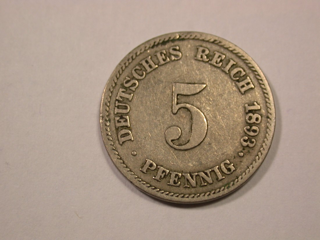 G13 KR 5 Pfennig 1893 E in s-ss Originalbilder