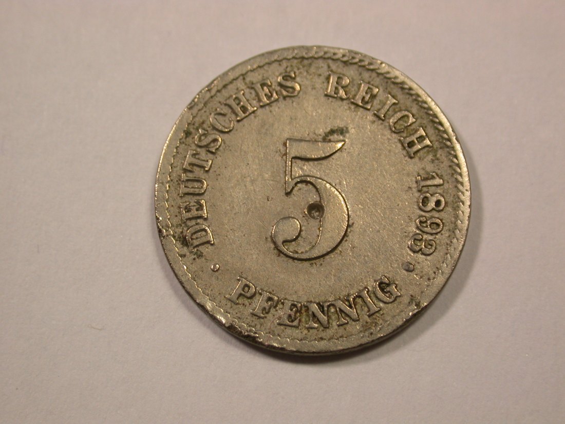 G13 KR 5 Pfennig 1893 F Belegstück Originalbilder