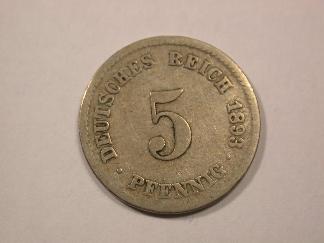  G13 KR  5 Pfennig 1893 J in s-ss  Originalbilder   