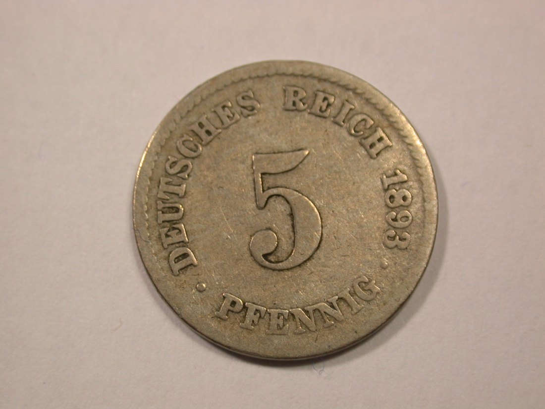 G13 KR 5 Pfennig 1893 J in s-ss Originalbilder
