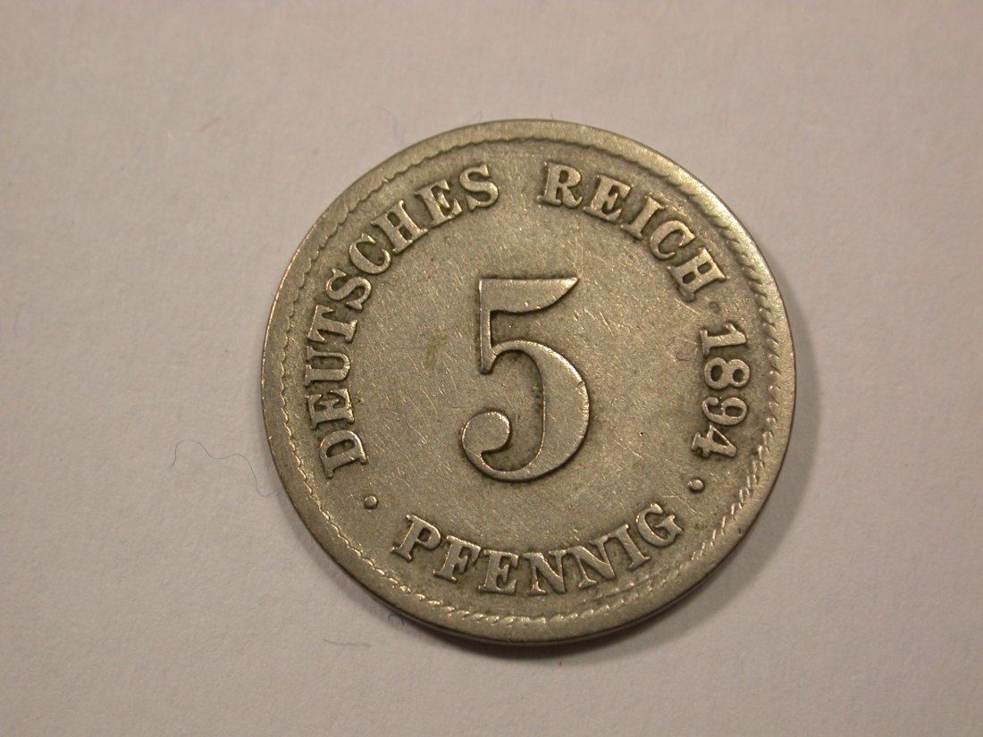 G13 KR 5 Pfennig 1894 F in ss Originalbilder