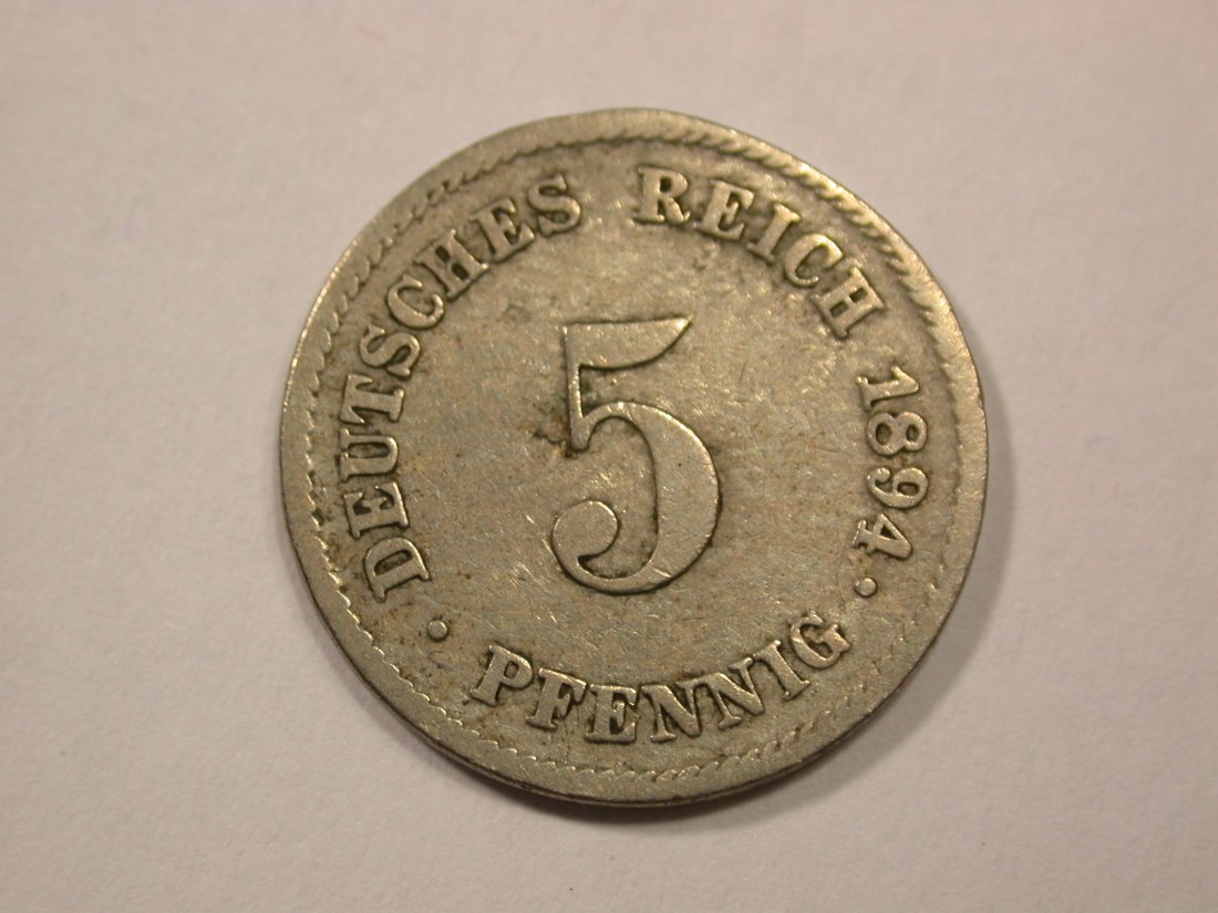 G13 KR 5 Pfennig 1894 J in s-ss Originalbilder