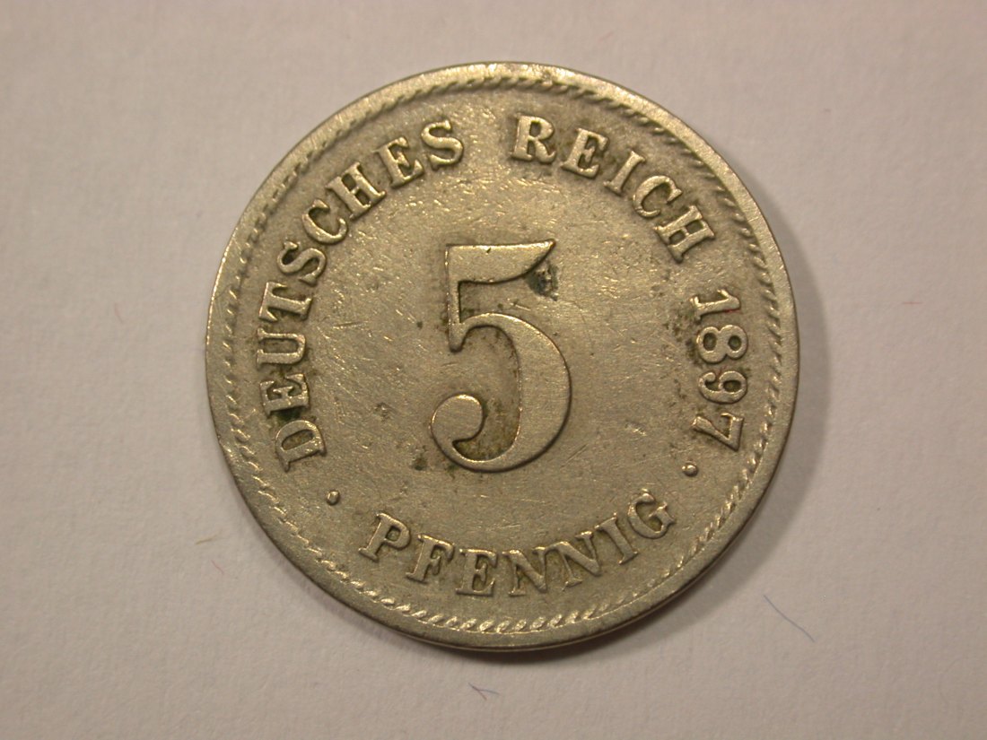 G13 KR 5 Pfennig 1897 G in s-ss Originalbilder