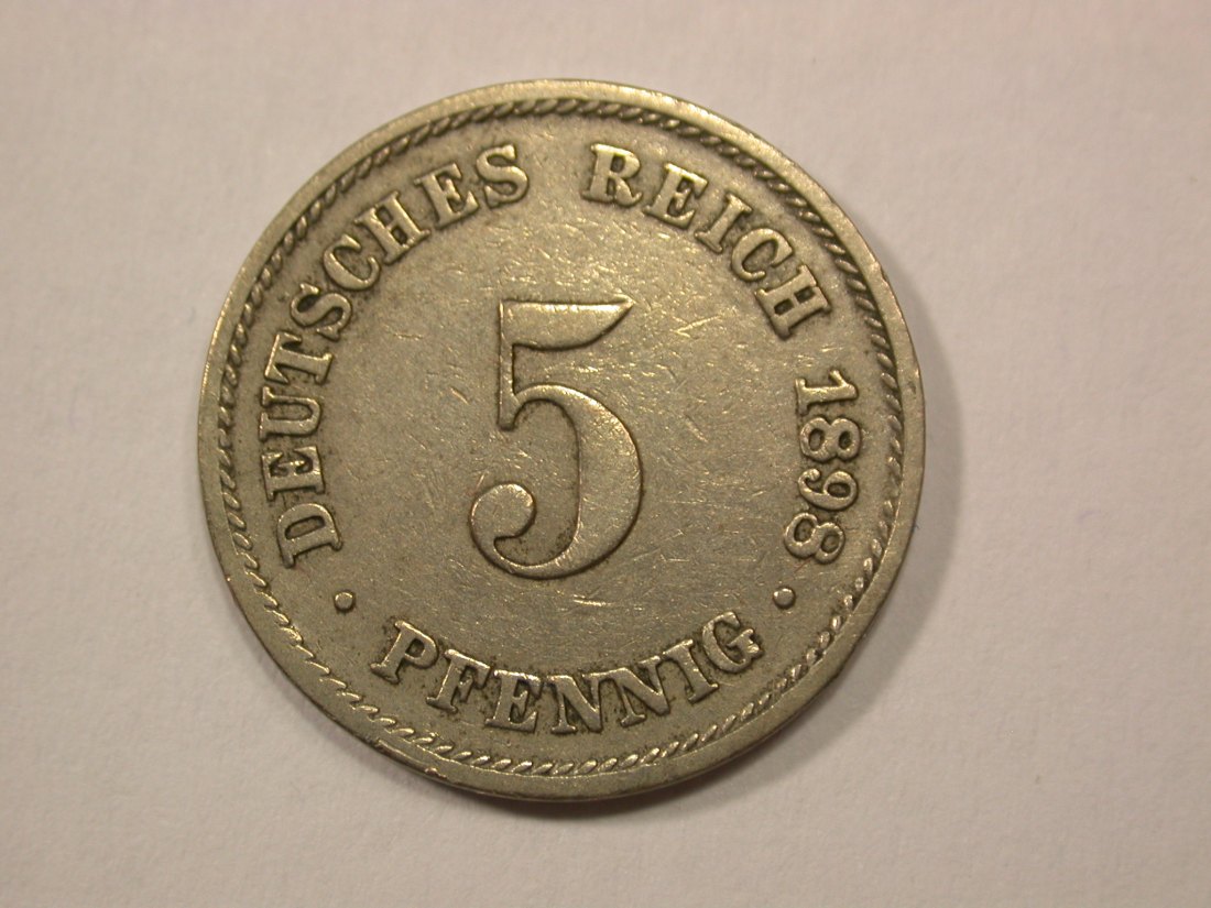 G13 KR 5 Pfennig 1898 J in ss Originalbilder