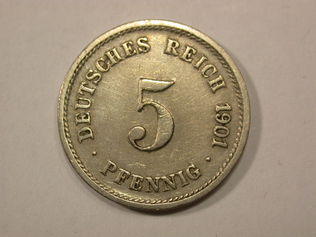G13 KR 5 Pfennig 1901 G in ss+ Originalbilder