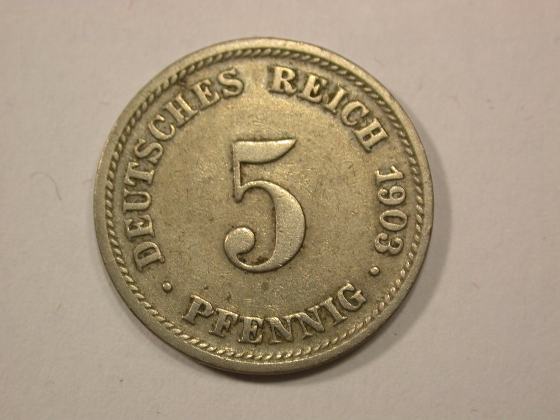 G13 KR 5 Pfennig 1903 D in ss Originalbilder