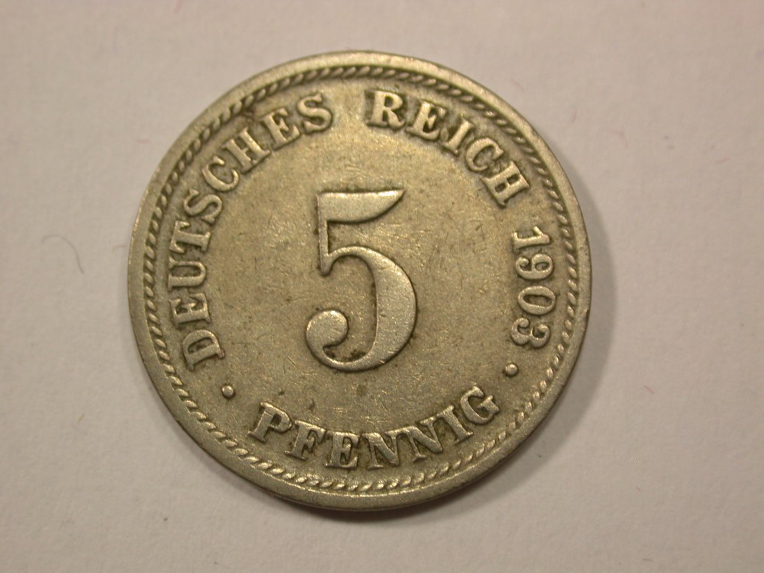  G13 KR  5 Pfennig 1903 D in ss    Originalbilder   