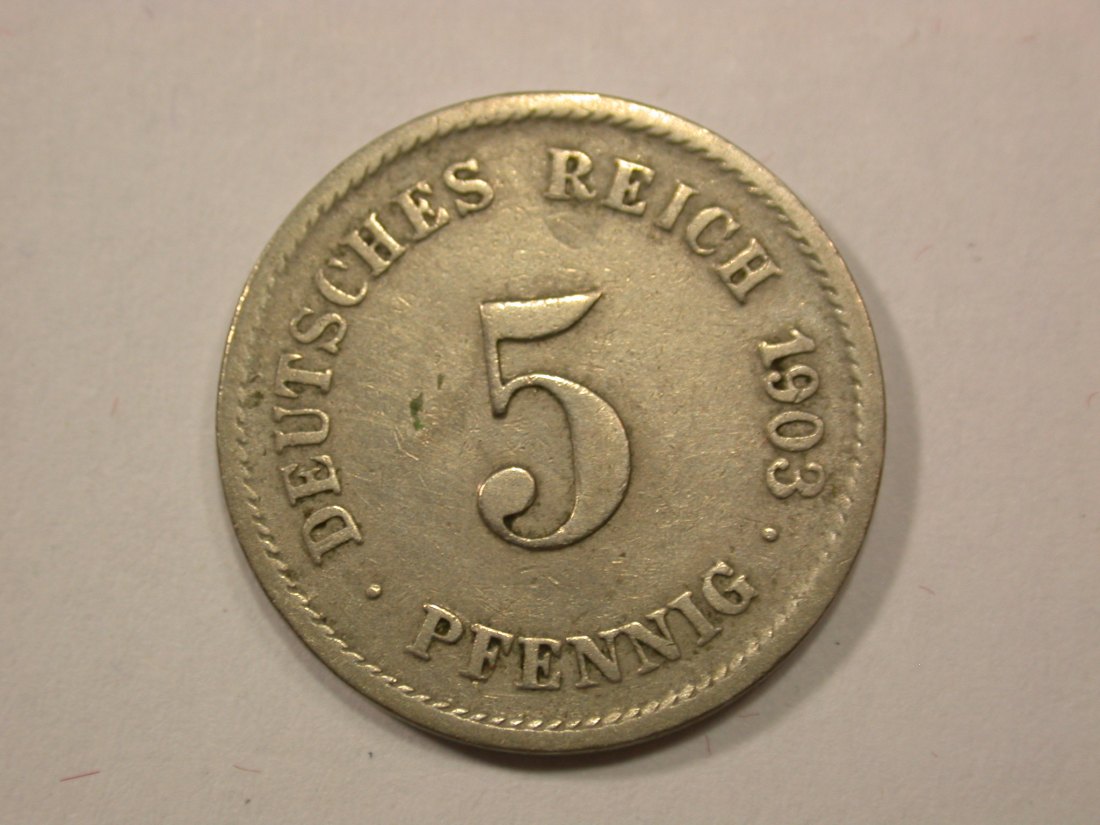G13 KR 5 Pfennig 1903 G in f.ss Originalbilder