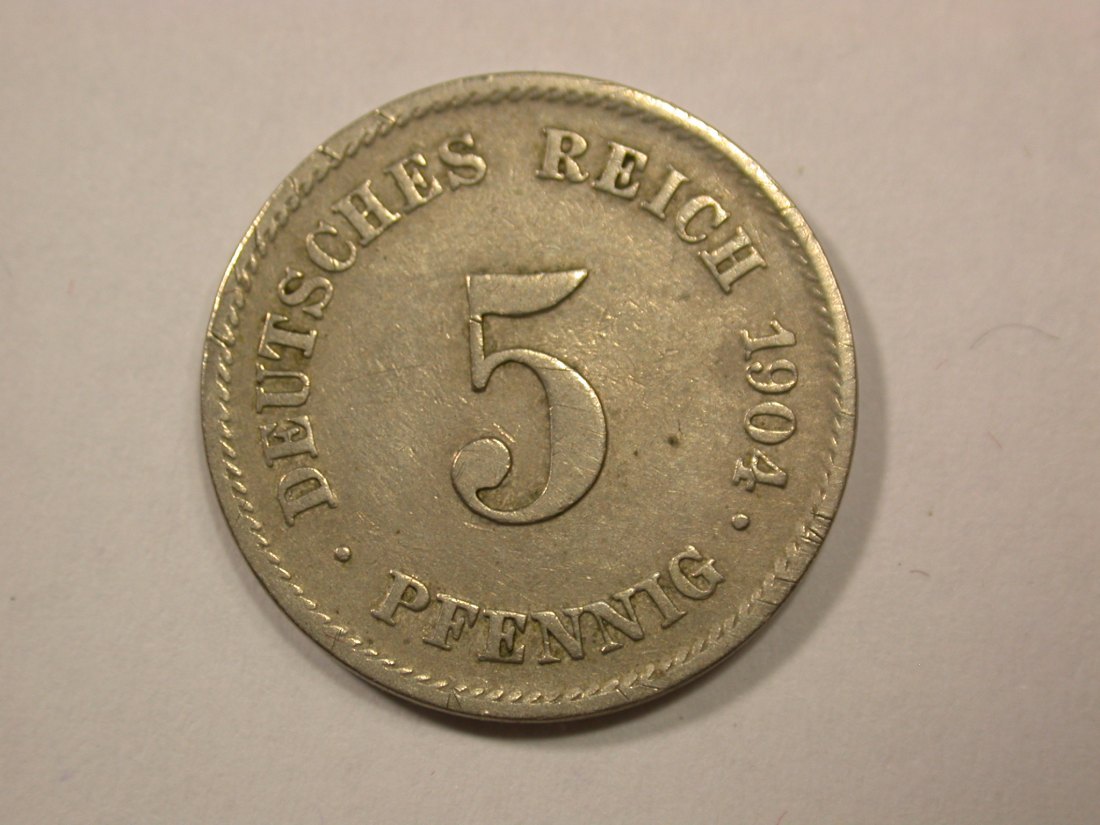  G13 KR  5 Pfennig 1904 E in ss  Originalbilder   