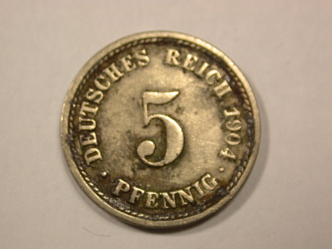 G13 KR 5 Pfennig 1904 F in s-ss Originalbilder