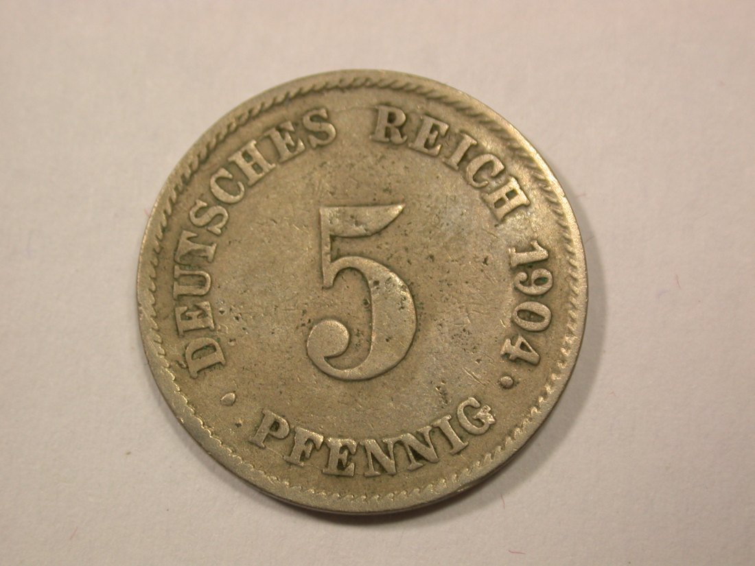  G13 KR  5 Pfennig 1904 J Belegstück  Originalbilder   