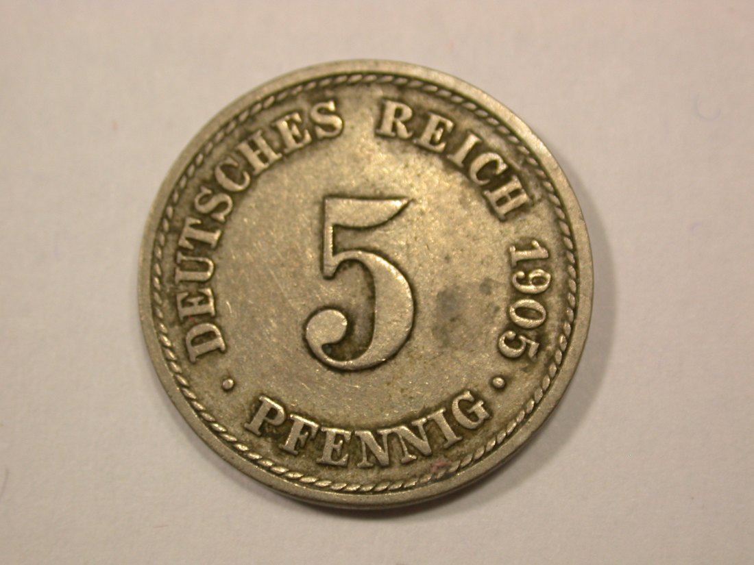 G13 KR 5 Pfennig 1905 F in ss Originalbilder