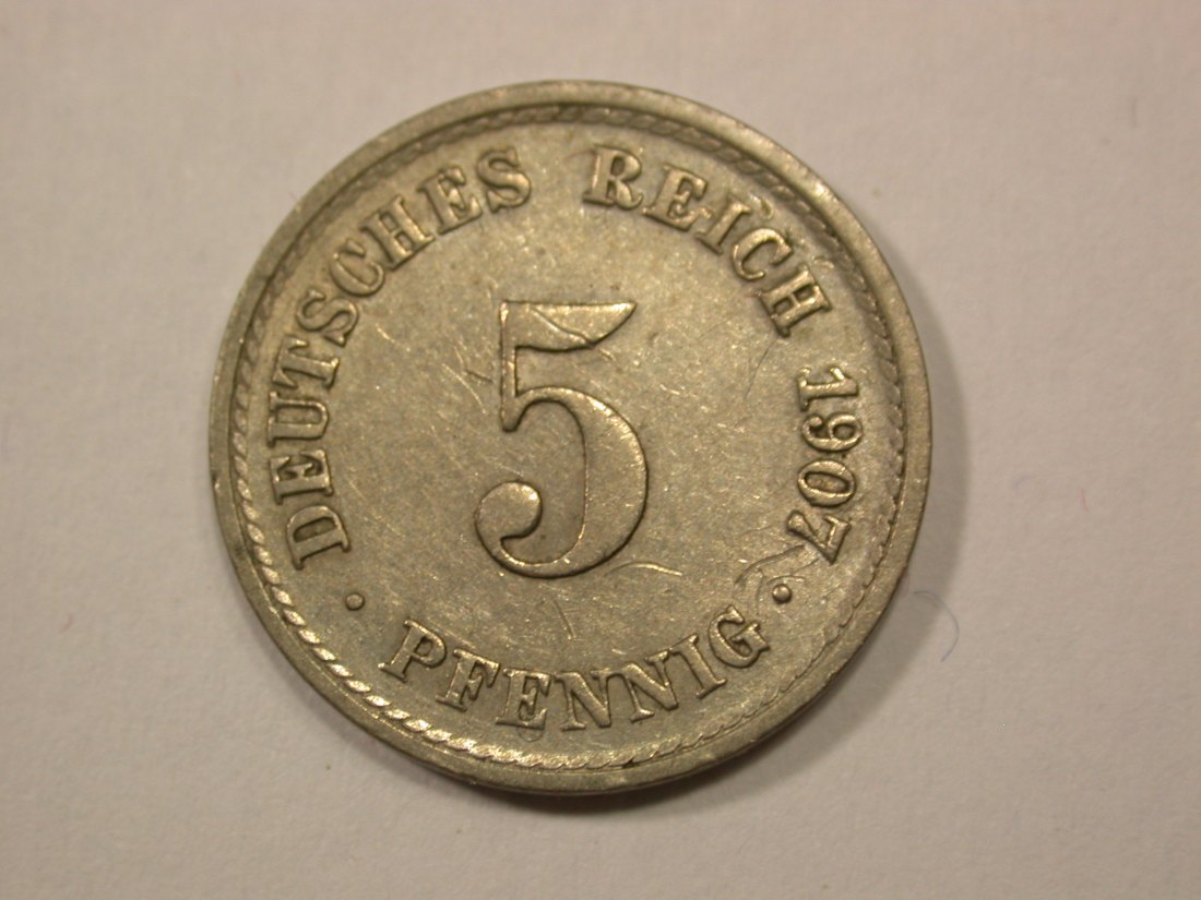  G13 KR  5 Pfennig 1907 F in ssw+  Originalbilder   