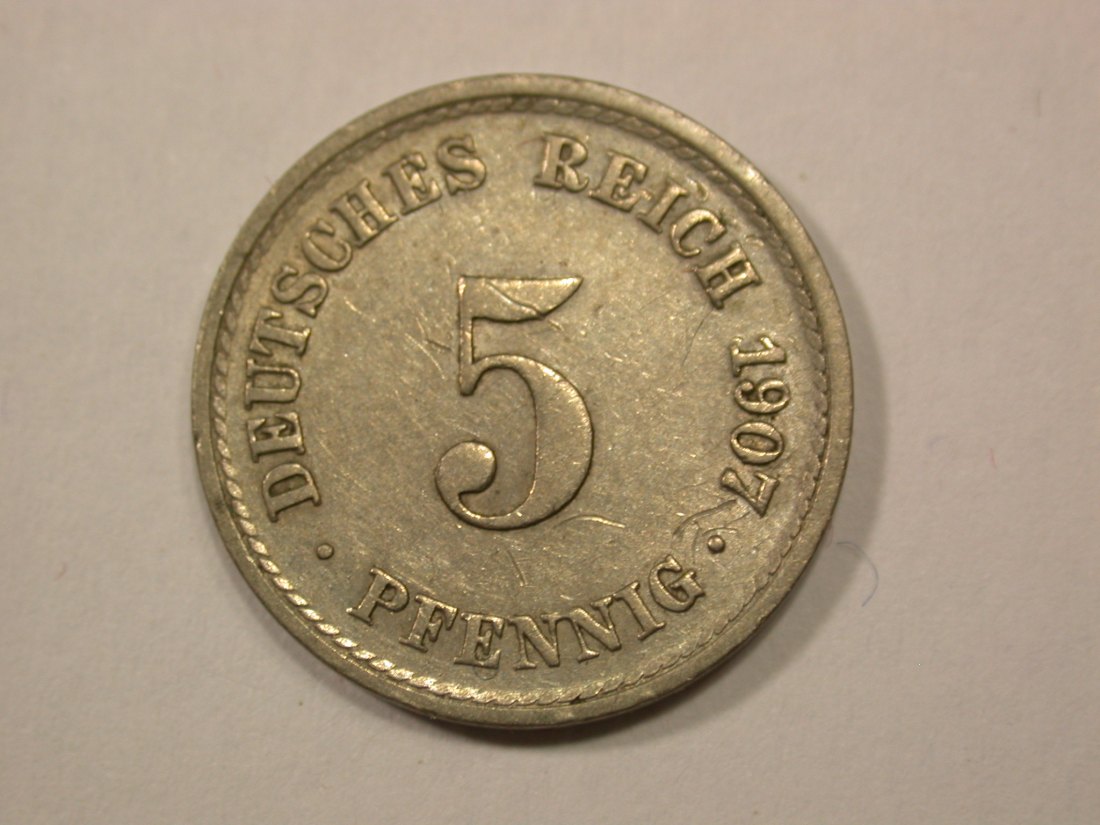 G13 KR 5 Pfennig 1907 F in ssw+ Originalbilder