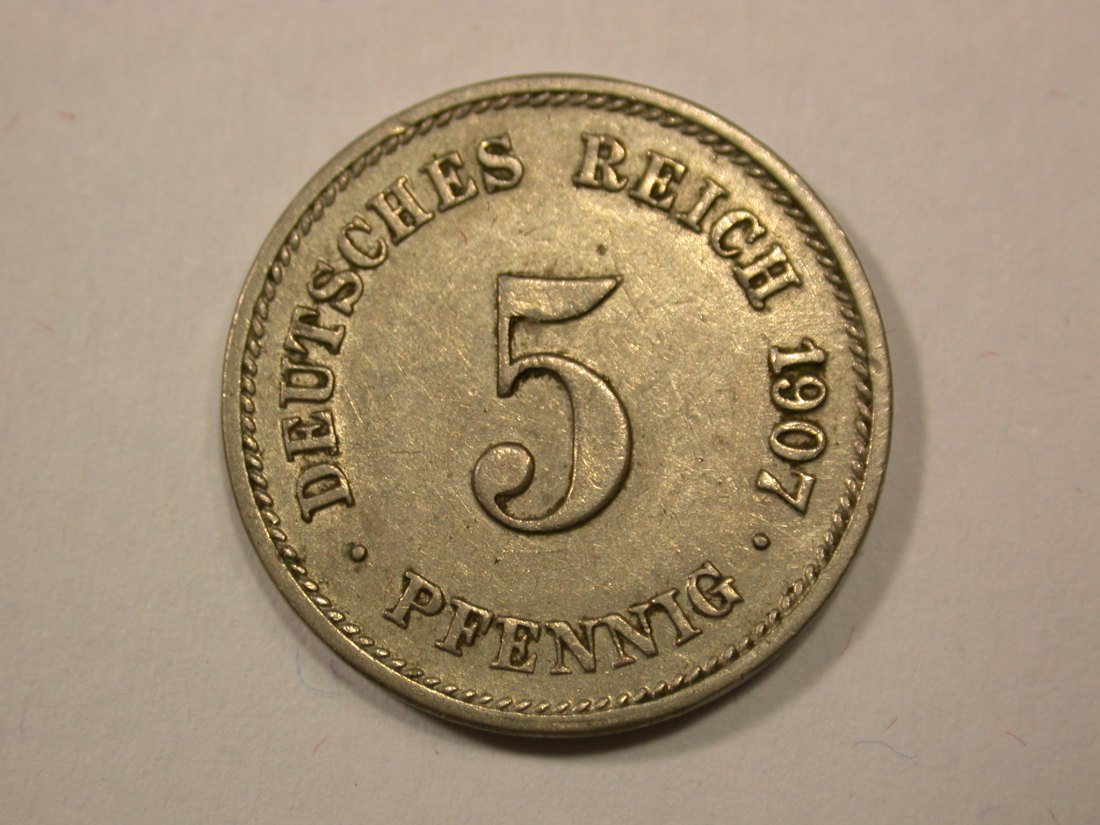  G13 KR  5 Pfennig 1907 g in ss Originalbilder   