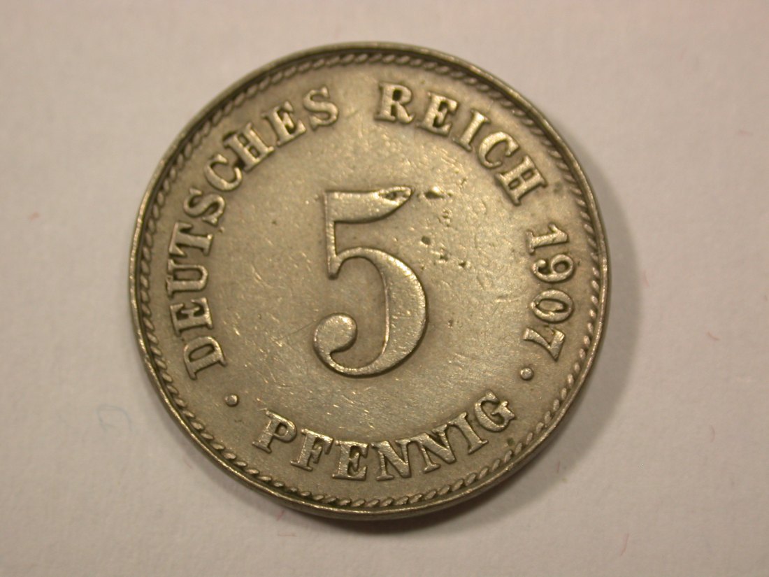 G13 KR 5 Pfennig 1907 J in f.ss Originalbilder