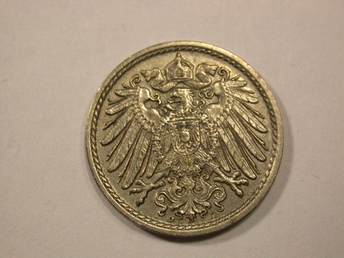  G13 KR  5 Pfennig 1908 D in ss-vz  Originalbilder   