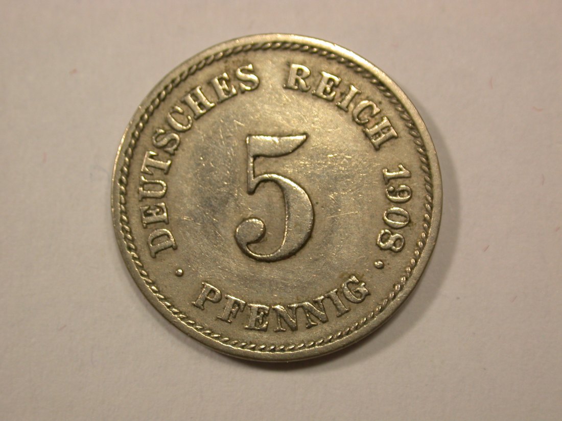G13 KR 5 Pfennig 1908 E in ss Originalbilder