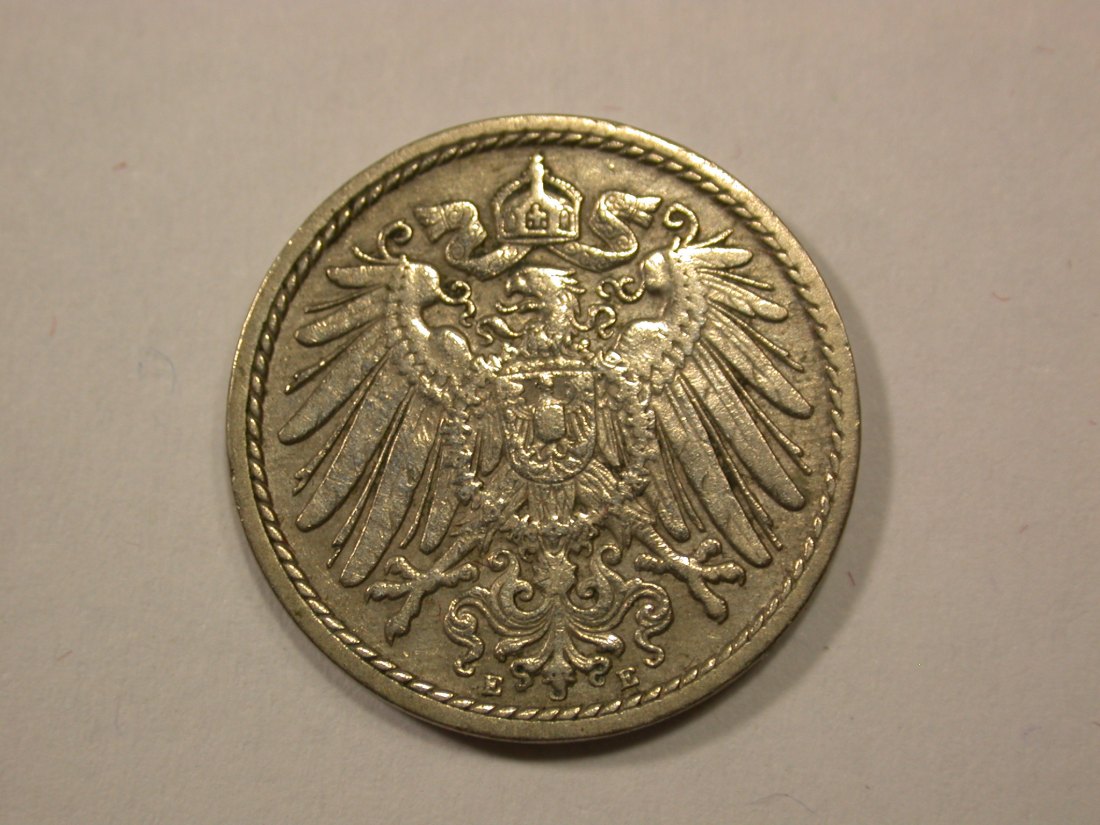  G13 KR  5 Pfennig 1908 E in ss  Originalbilder   