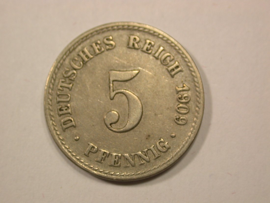 G13 KR 5 Pfennig 1909 A in ss-vz Originalbilder