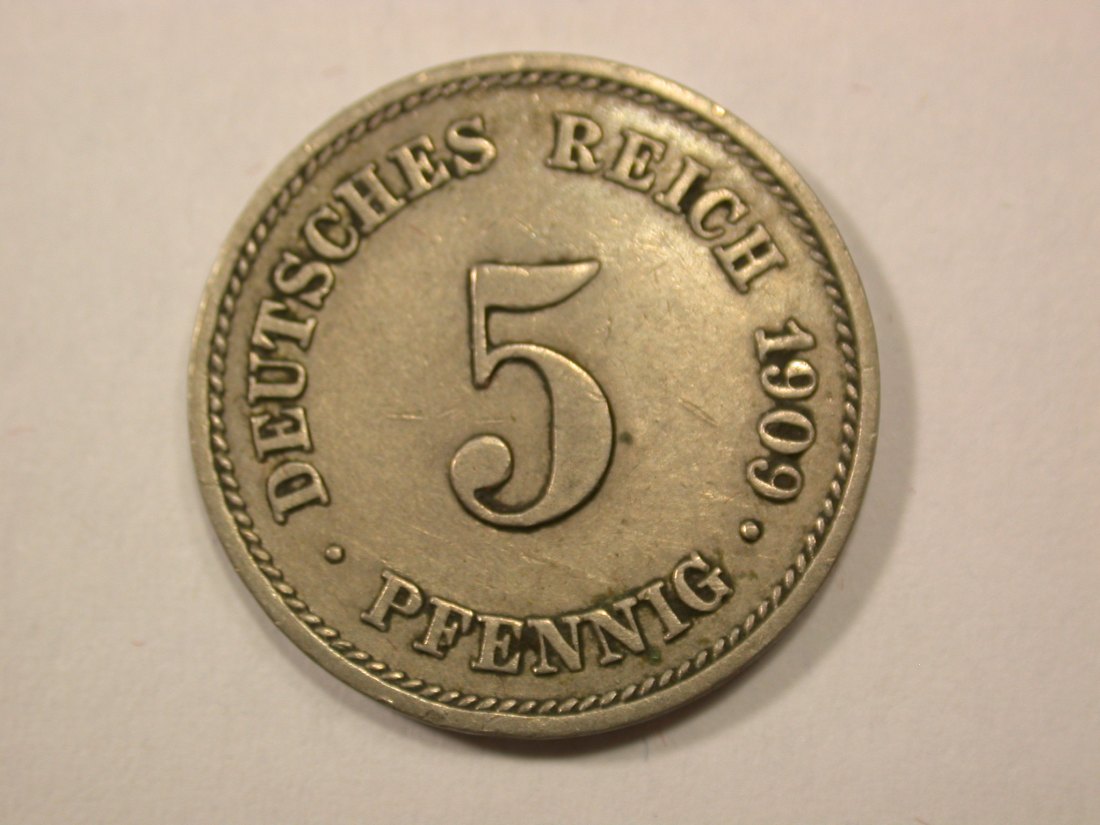 G13 KR 5 Pfennig 1909 E in ss+ Originalbilder