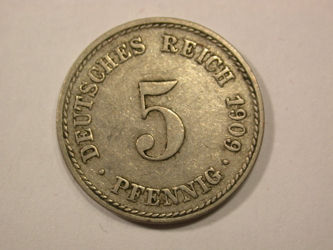  G13 KR  5 Pfennig 1909 F in ss+  Originalbilder   