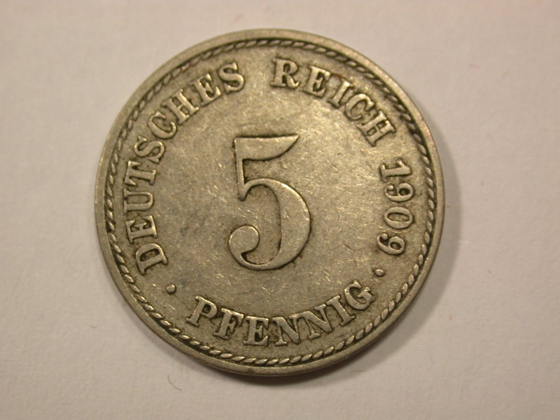 G13 KR 5 Pfennig 1909 F in ss+ Originalbilder