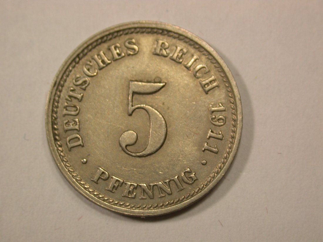  G13 KR  5 Pfennig 1911 D in ss+/f.vz  Originalbilder   