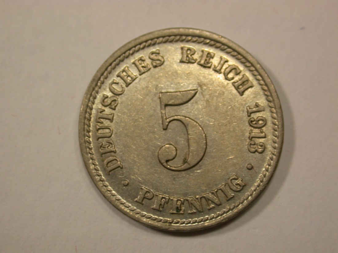  G13 KR  5 Pfennig 1913 D in vz/vz-st  Erhaltung  Originalbilder   