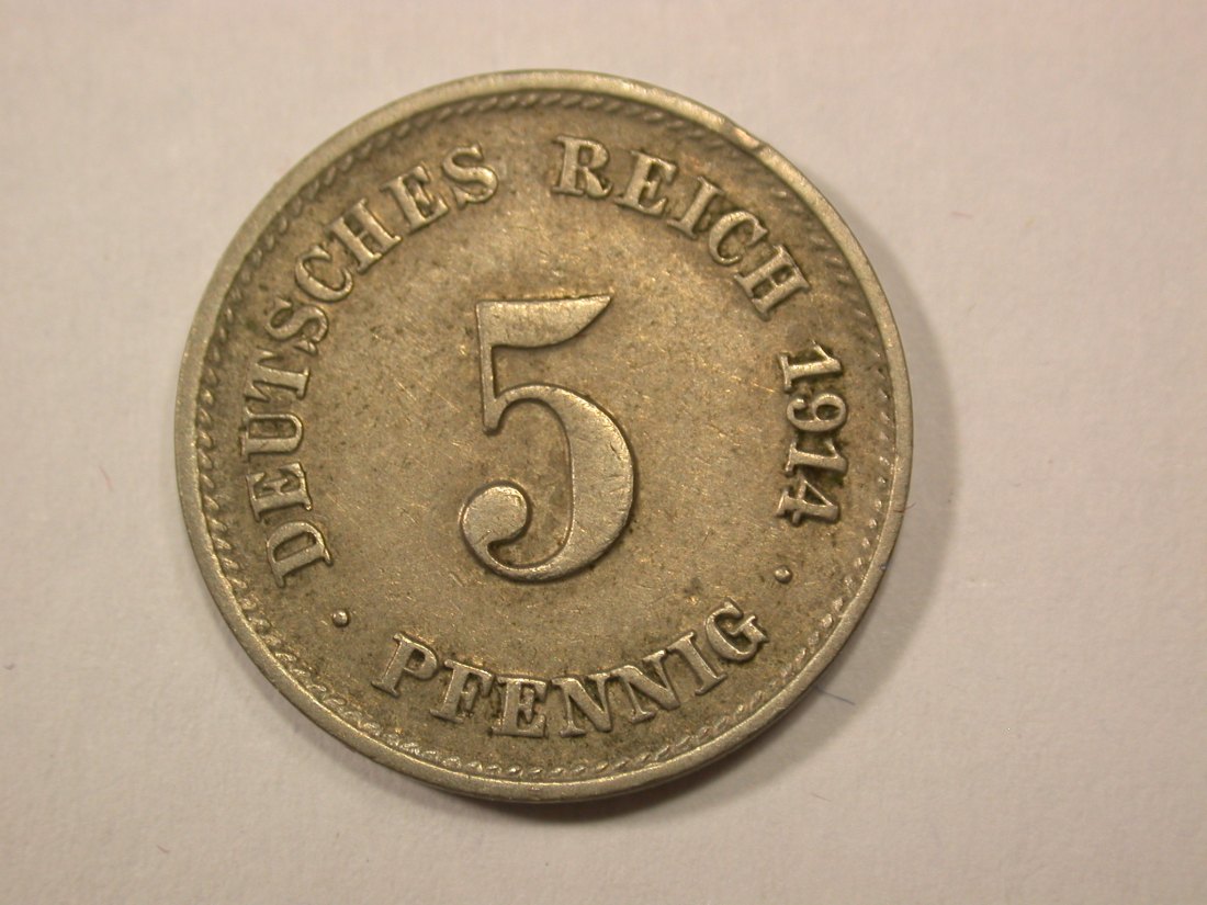 G13 KR 5 Pfennig 1914 F in ss+ Originalbilder