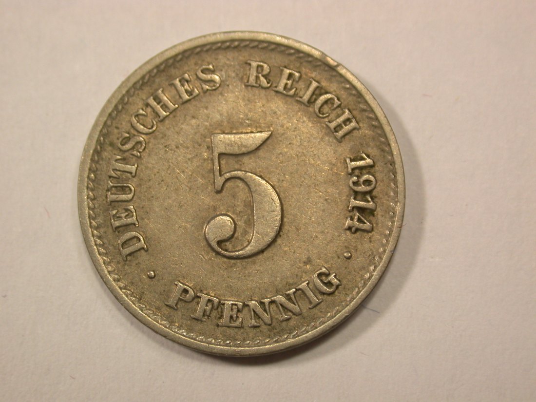  G13 KR  5 Pfennig 1914 F in ss+  Originalbilder   