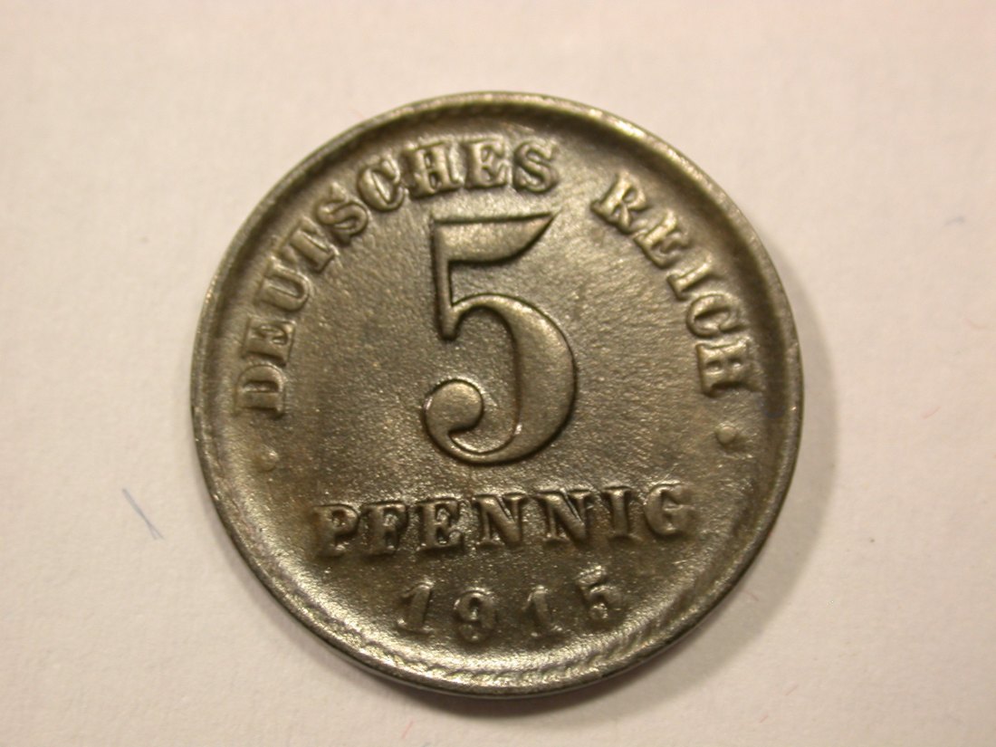 G13 KR 5 Pfennig -Eisen- 1915 D in vz-st, f.unc Originalbilder