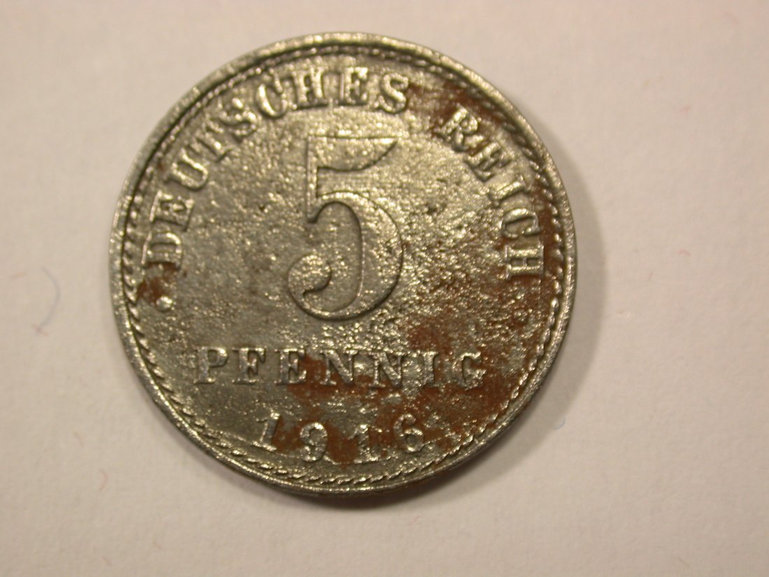 G13 KR 5 Pfennig -Eisen- 1916 A Belegstück Originalbilder