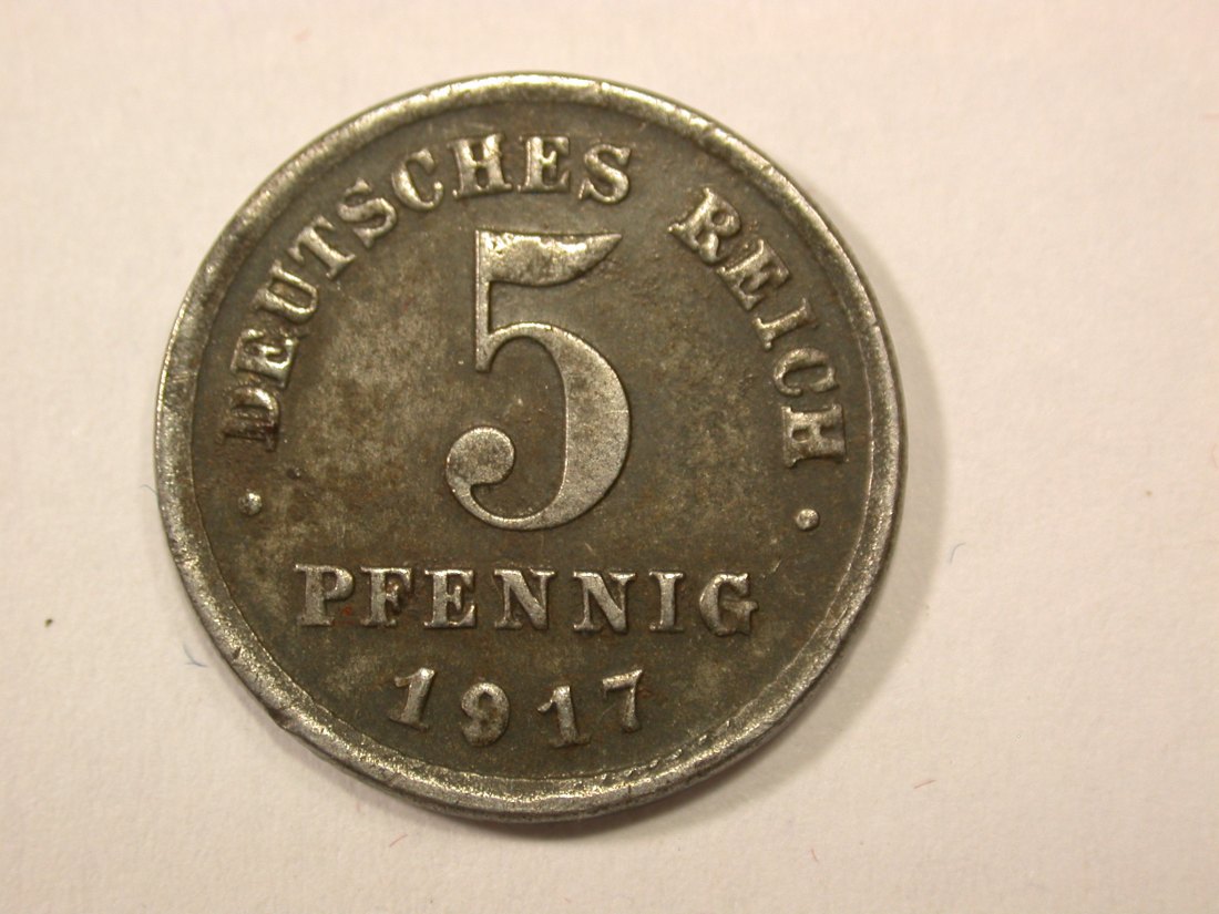 G13 KR 5 Pfennig -Eisen- 1917 J in f.vz Originalbilder