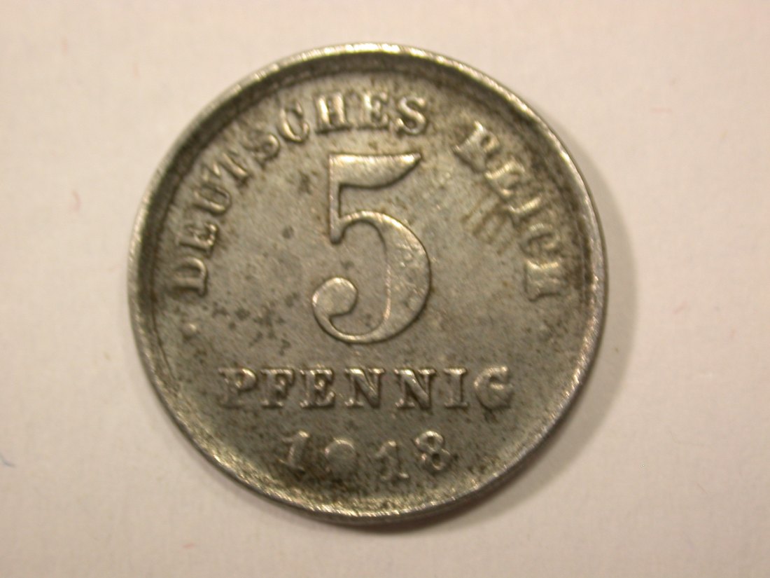 G13 KR 5 Pfennig -Eisen- 1918 J in ss Originalbilder