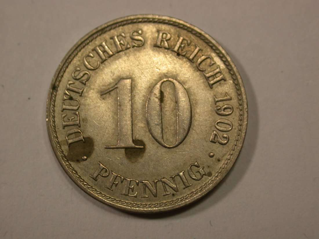 G13 KR 10 Pfennig 1902 D in vz-st/f.st Flecken Originalbilder