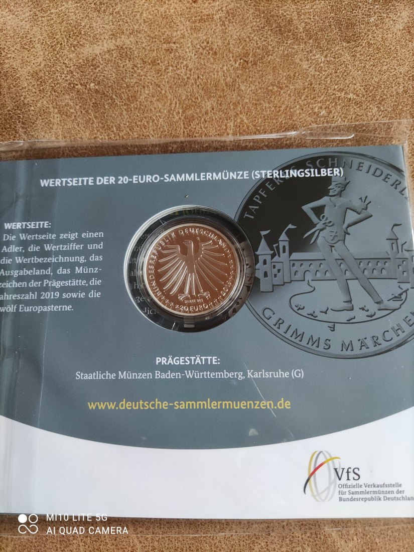  Deutschland 20 Euro Silber 2019 pp spiegelglanz Tapferes Schneiderlein Grimms Märchen   