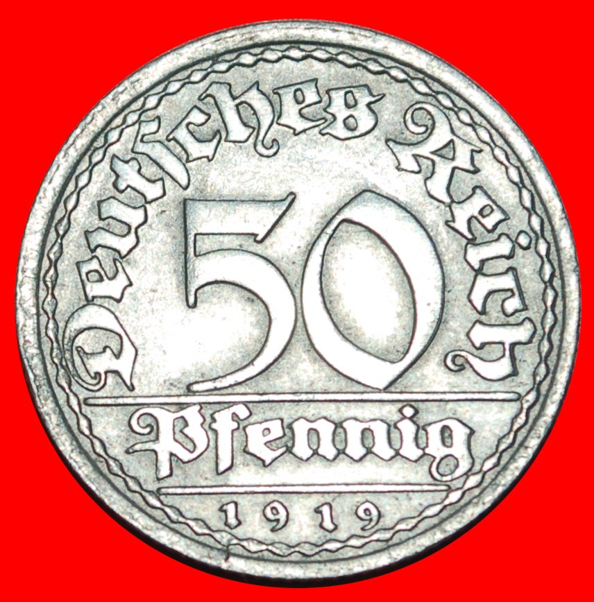 * WHEAT SHEAF★ GERMANY★ 50 PFENNIG 1919F KEY DATE RARE! UNC MINT LUSTRE! ★LOW START ★ NO RESERVE!